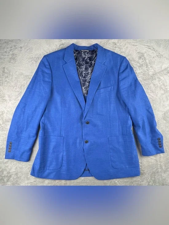Nautica Jensen Blazer Mens 46R Navy Blue Unstructured Linen Blend Summer NC652