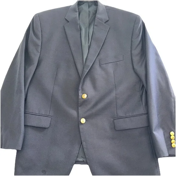 Lauren‎ Ralph Lauren  Men 43S Navy Blue 100% Wool Gold Crest Button Sport Coat