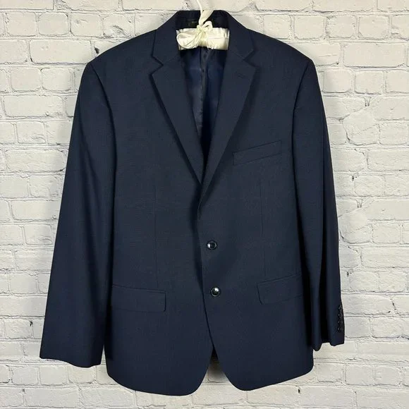 Van Heusen Poly Blend 2‎ Button Blazer, Size 42R, Dark Blue Birdseye Pattern