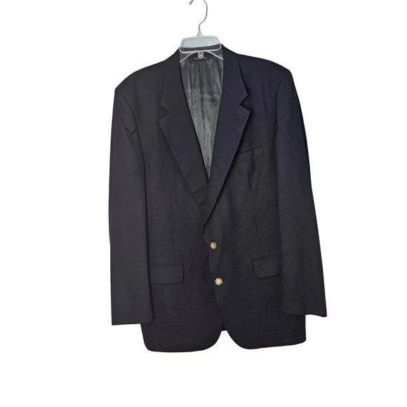 Vintage Burberrys' Navy Blue Wool Mens Blazer Size 44 Classic Crest Buttons