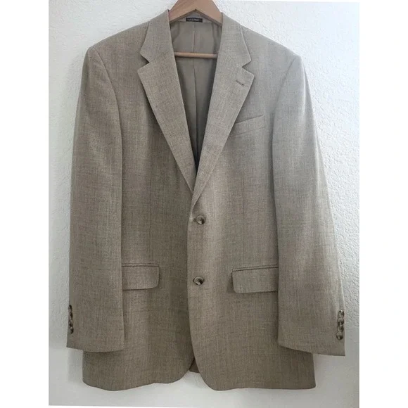 John Ashford Old Money Preppy Linen Blend Sport Coat Blazer‎ Mens 42L Beige Work