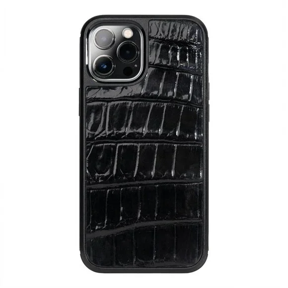 Handcrafted iPhone 12 Pro Max Case - Premium Alligator - Black Shiny