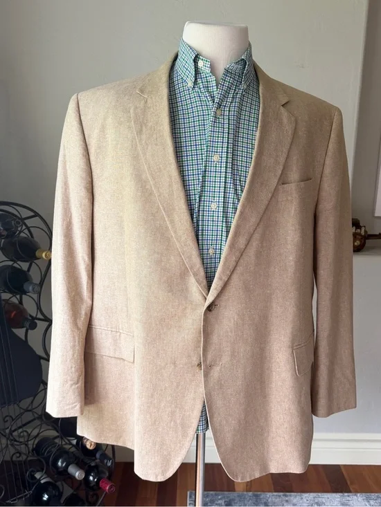 Stafford Men's Ivory Signature Linen Blend Tailored Blazer Jacket Size 52R