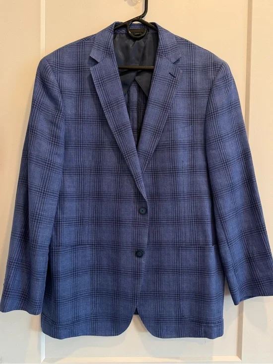 Paul Betenly Men's Blue Plaid Sport Coat 50% Cotton 50% Linen - Size 44R