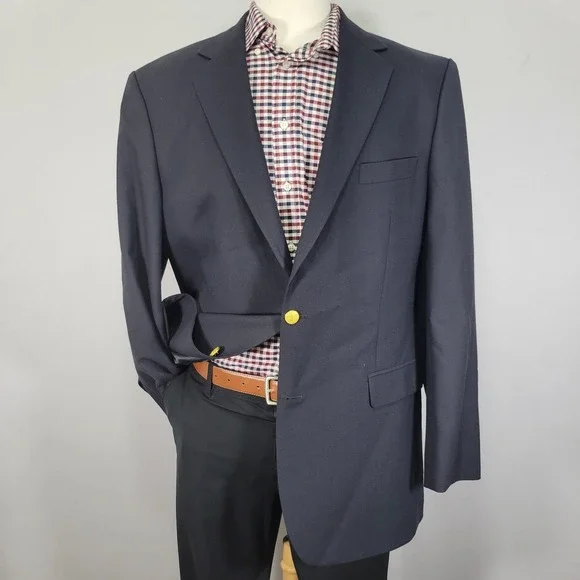 Brooks Brothers 346 Men's Sport Coat Blazer Two‎ Button Navy Blue Stretch 43L