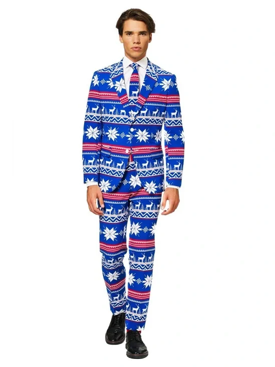 OpposuitsThe Rudolph Christmas Suit Novelty Reindeer Snowflake Men 40 Blue