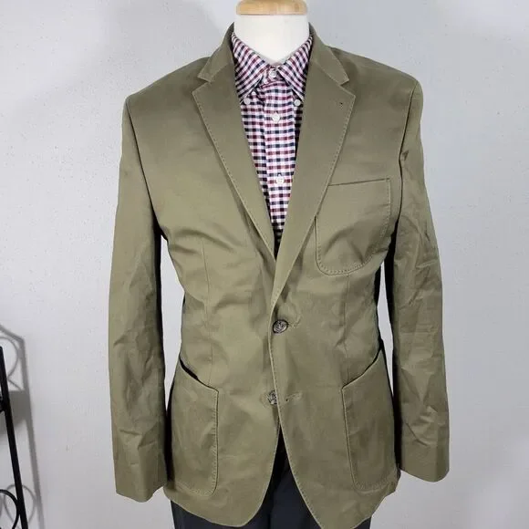 Joseph Abboud Men's Sport‎ Coat Blazer Two Button Solid Green Cotton Size MEDIUM