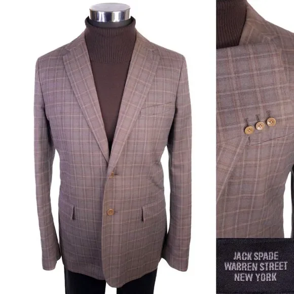 Jack Spade Blazer Sport Coat Windowpane Brown Sz 42L Two Button Coat Jacket