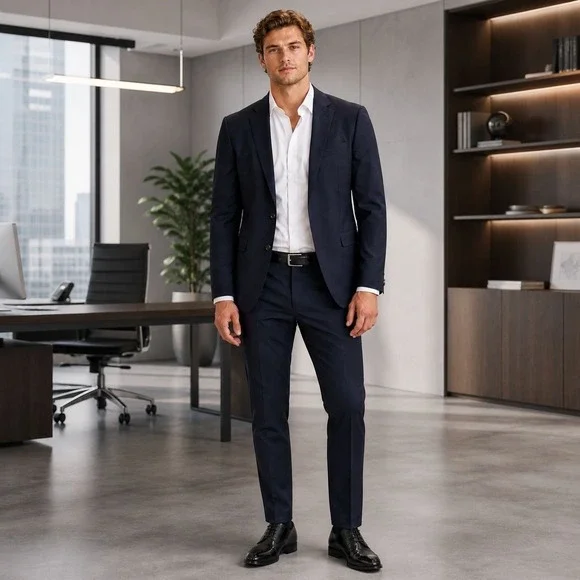 HUGO BOSS Men's Blazer Sport Coat Navy 44L REDA Woven in Italy 100%‎ Virgin Wool