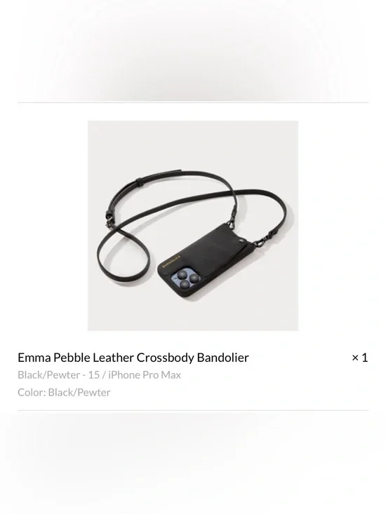 Emma Pebble Leather Crossbody Phone Bandolier - Black/Pewter iPhone 15 promax