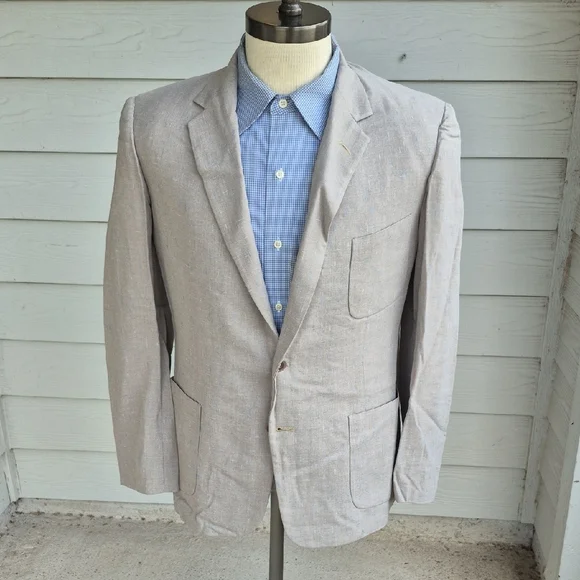 1950S PS Northcool Beige Blue White Flecked Weave‎ 39 R Mens Sport Coat VTG RARE