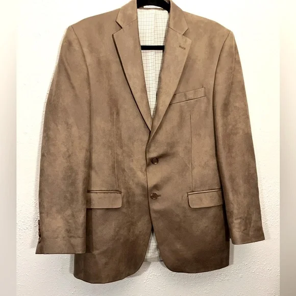 Lauren Ralph Lauren 38R Brown Faux Leather Check Lining Blazer Jacket Sport Coat