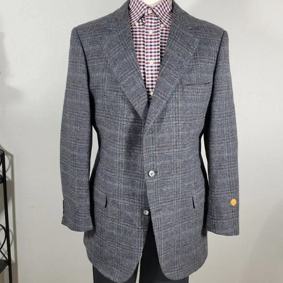 VTG John Alexander Men's Tweed Sport Coat Blazer‎ Two Button Plaid Gray Sz 44R