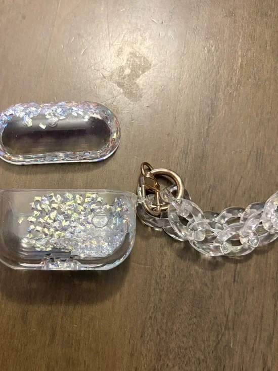 Clear Iridescent Glitter AirPods Case with Chain