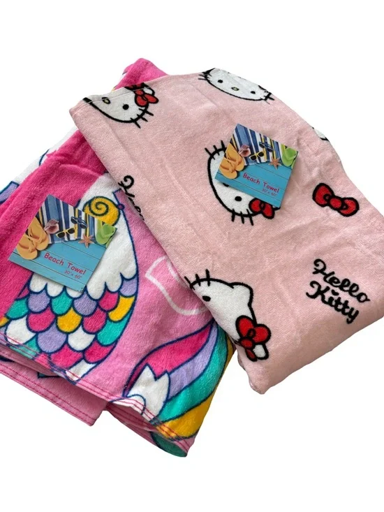 Hello Kitty Pink and Multicolor Kids Beach Towel Set