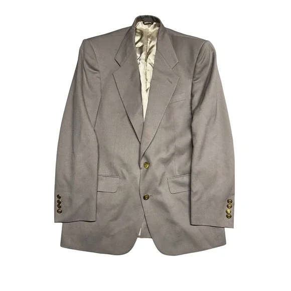 Christian Dior Monsieur Vintage Blazer 38R Taupe Gold Crest Buttons Union Made