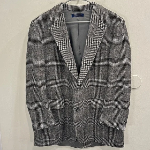 Brooks Brothers Camel Hair Blazer Mens 43L Glen Plaid Sport Coat Vintage Preppy