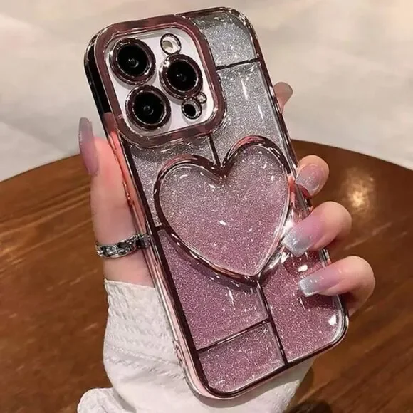 3for$20 NEW Anti-fall Plating 3d Heart-shaped Simple Dope Phone Case 15 pro max