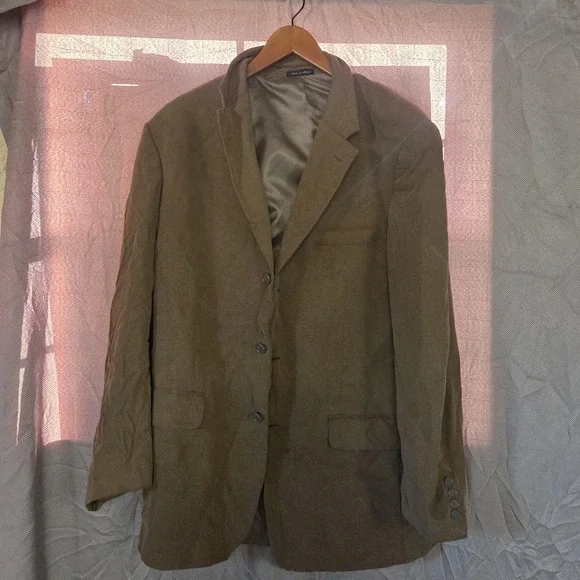 Alfani Blazer Mens 42 Long Beige Herringbone Two Button Sport Coat Jacket