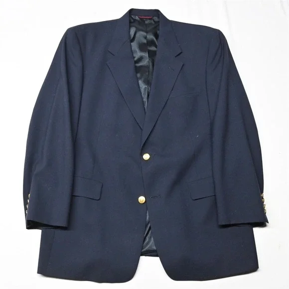 Vtg Hart Schaffner Marx 43R 44R Navy Blue Gold Button Blazer‎ Jacket Sport Coat