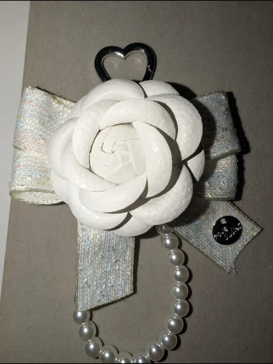 White Camellia Pearl Bow Cellphone Charm