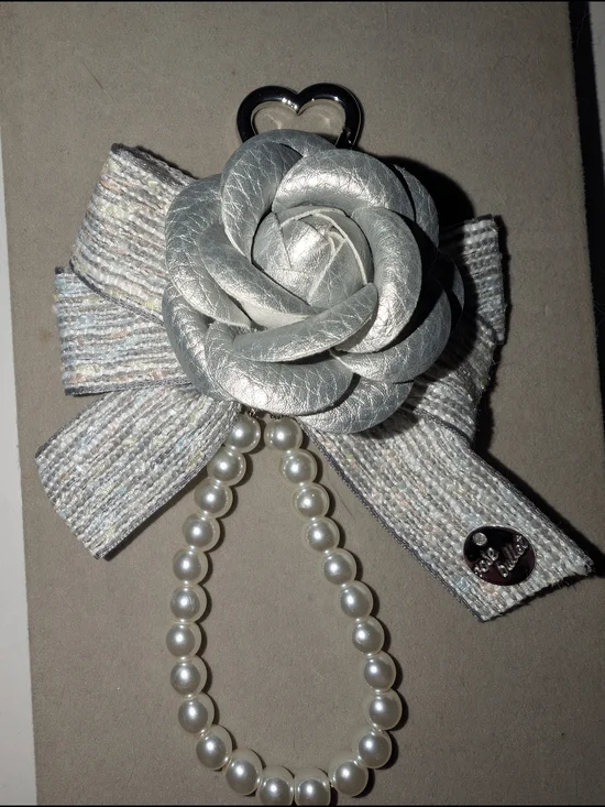 Elegant Silver Rose Pearl Drop Cellphone Charm