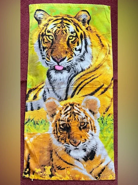 Mama Tiger and Cub Beach Towel