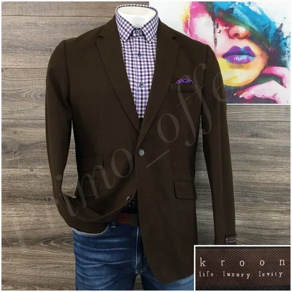 New Kroon Mens Blazer Sport Coat Two Button Jacket Canvas Cotton Size 42L Casual