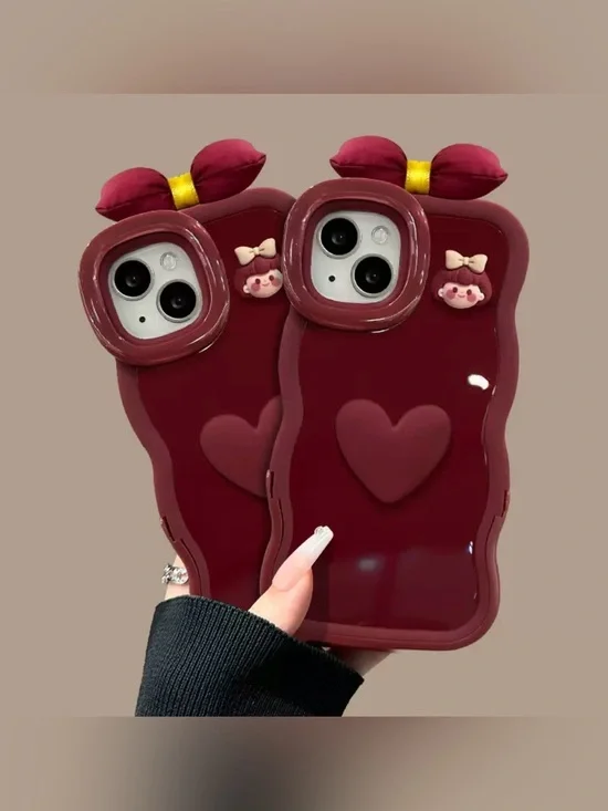 Burgundy Heart Stand iPhone 16 Pro Max Case