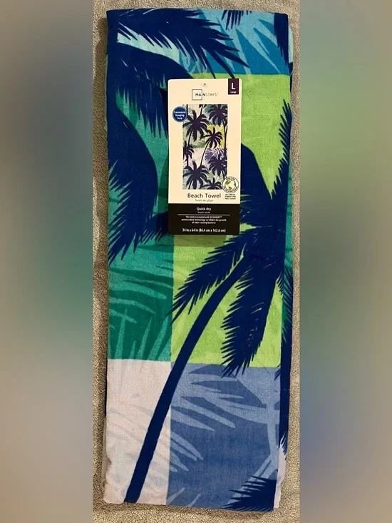 Blue and Green Palm Tree Beach Towel