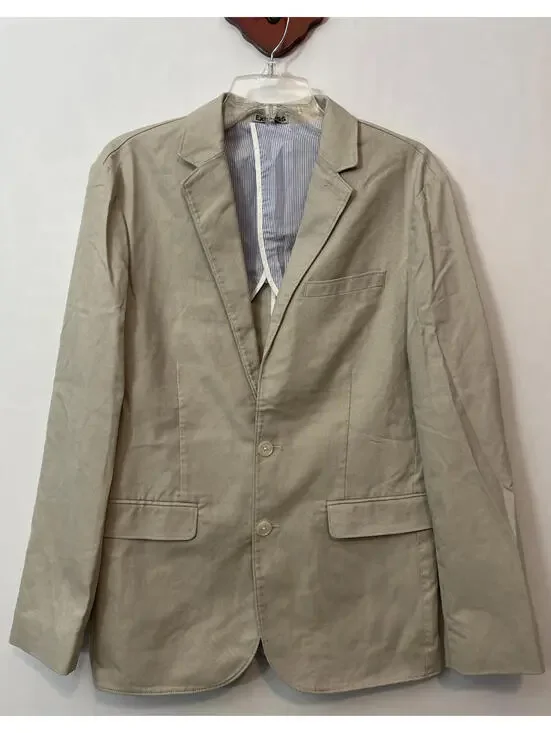 Express Mens Small Beige Cotton 2-Button Pleated Lined Pocketed Sport Coat! A4
