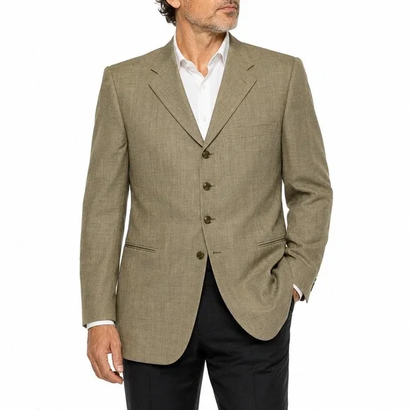 FUBU THE COLLECTION Blazer Mens 46L Olive Tan 100% Wool 4 Button Herringbone