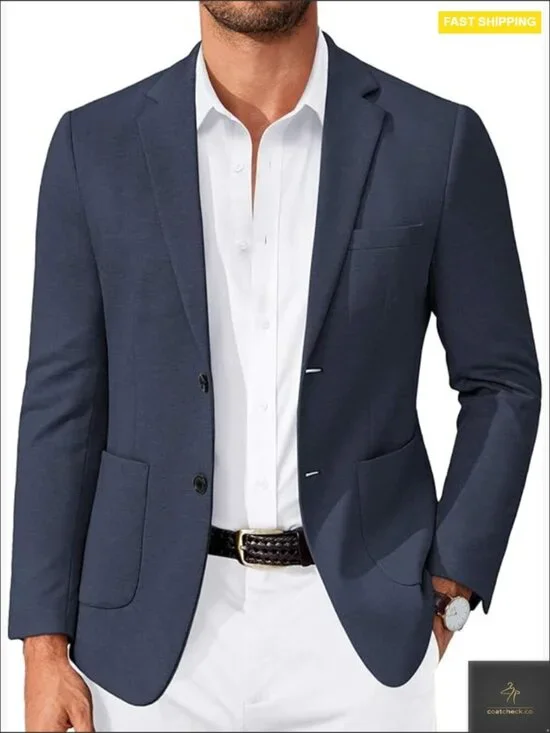 Slim Fit Knit Blazer Lightweight Stretch Sport Coat Casual Two Button Jacket