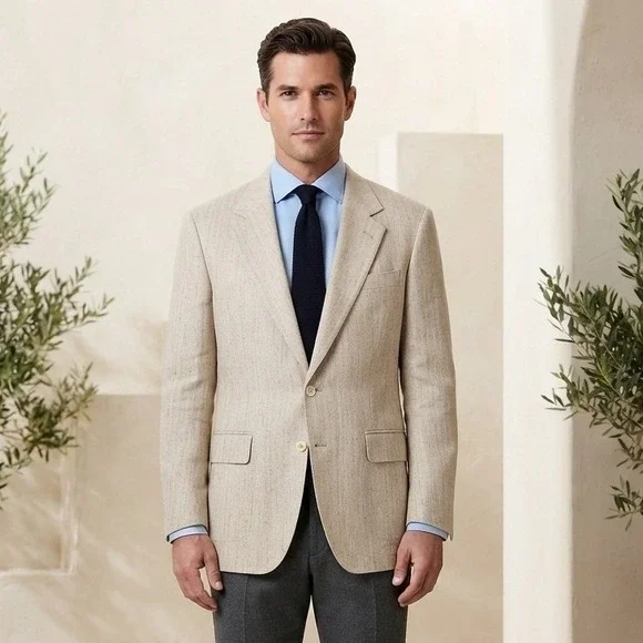 Towncraft Mens Vintage Beige Textured Two Button Blazer Sport Coat Size 42R