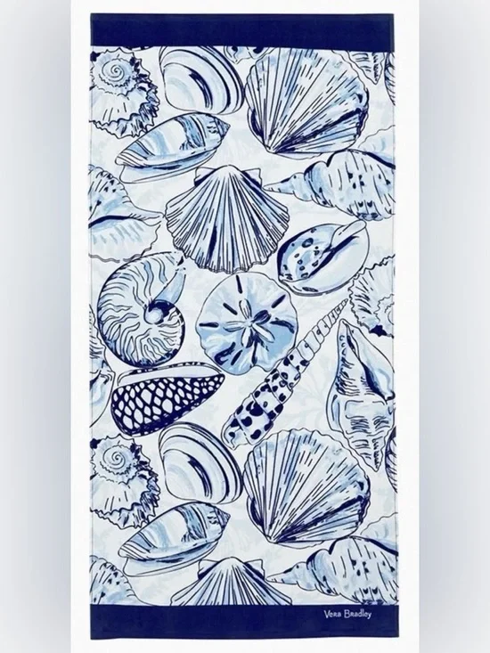 Vera Bradley Blue And White Seashells Beach Towel