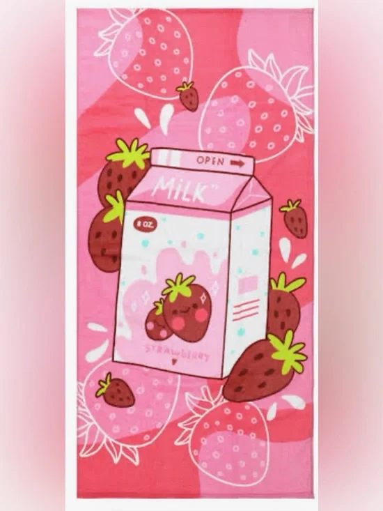 Cute Strawberry Milk Character Beach Towel