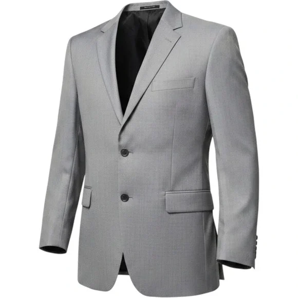 Jos A Bank Signature Collection Blazer 46L Light Grey Silk Wool Herringbone Mens