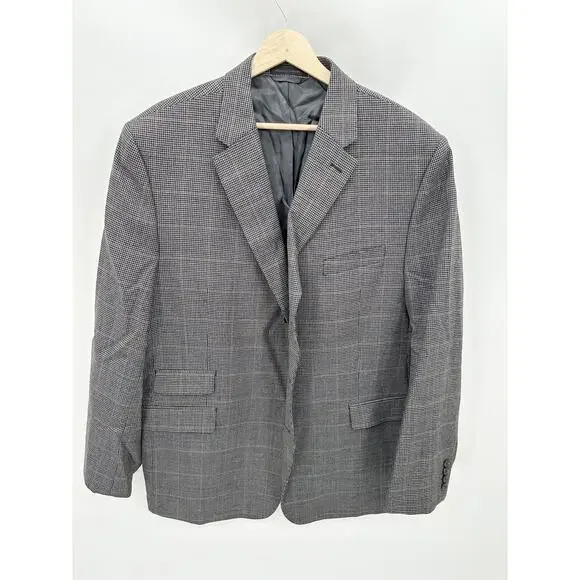Lauren Ralph Lauren Suit Jacket Men 46R Grey Black‎ 100% Wool Two Button Notch