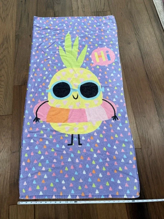 Kids Pineapple Beach Towel Purple with Sunglasses & Floatie