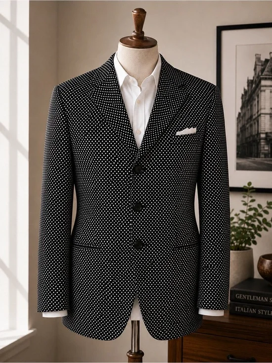 Vintage BOSS Hugo Boss Wool Cashmere Sport Coat Blazer Italy Black White 46R