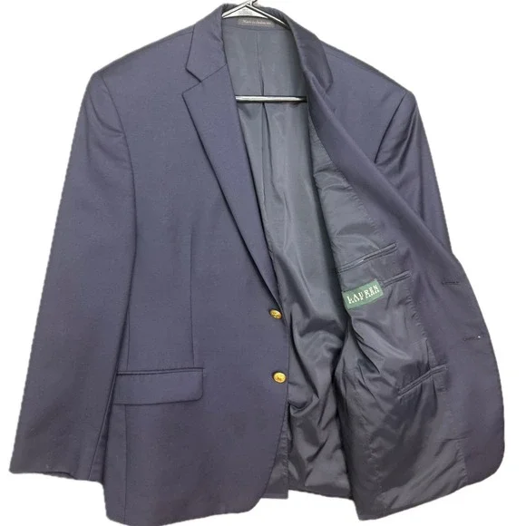 Lauren Ralph Lauren Blazer Mens 42S Navy Blue 100% Wool Gold Button Sport Coat