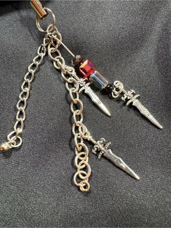Silver Dagger Phone Charm with Red Accent Beads