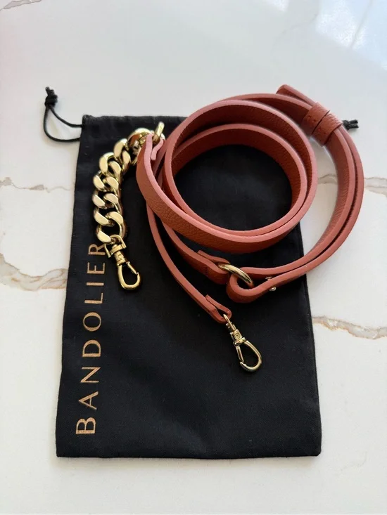 Bandolier Leather Phone Strap in Dusty Rose with Gold Hardware