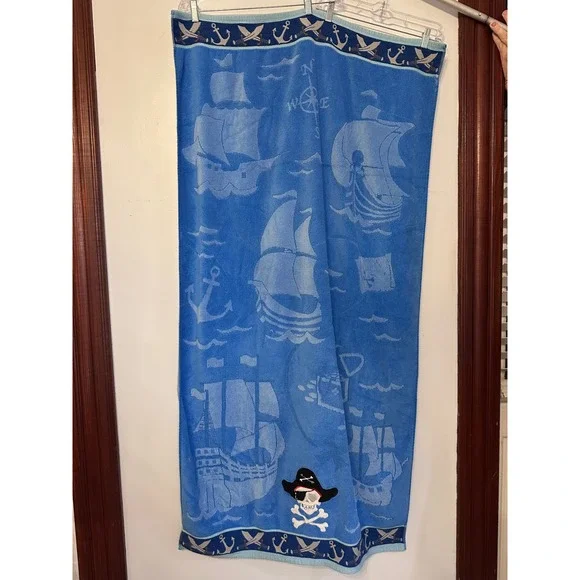 Target Kids Blue Pirate Ship Skull Crossbones Cotton Beach Towel 28x50 2008