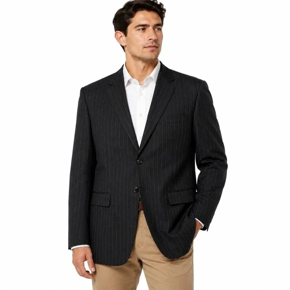 Brooks Brothers Scabal Blazer Mens 44R Charcoal Gray Pinstripe Wool Sport Coat