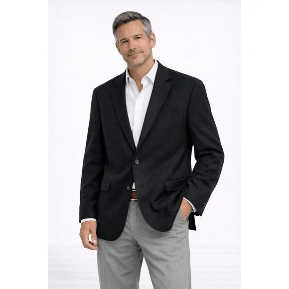 JOSEPH ABBOUD jacket blazer sport coat black LARGE linen cotton business casual