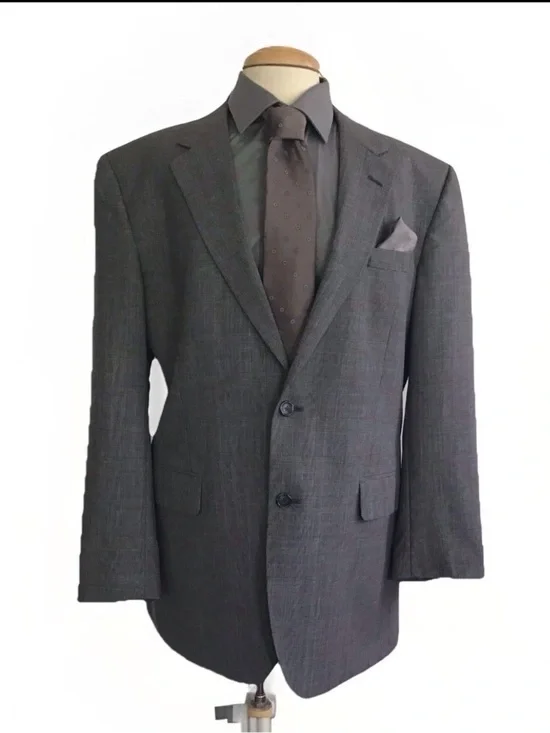 Jos. A. Bank Gray Wool Windowpane Plaid Two Button Notch Collar Blazer 43R EUC