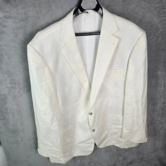 Oak Hill Mens 2XLT 50/52L Linen Blend Blazer Off White Sport Coat Patch Pocket
