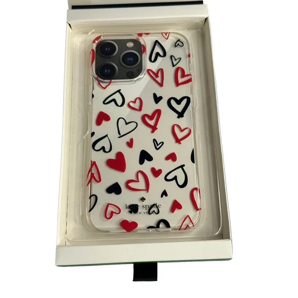 Kate Spade Hearts Clear Resin iPhone 13 Pro Case - Damage box