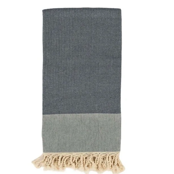 Balthazar & Rose Herringbone Tassel Tunisian Towel/Blanket in Navy
